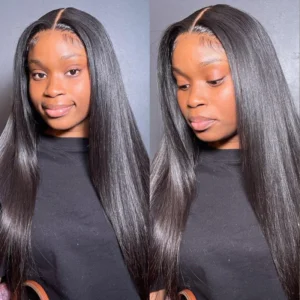 InTime Natural Straight 13x4 Lace Frontal Human Hair Wig Natural Black Pre-Plucked Hairline