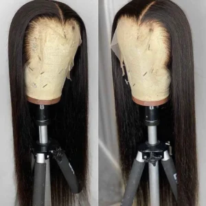 InTime Natural Straight 13x4 Lace Frontal Human Hair Wig Natural Black Pre-Plucked Hairline