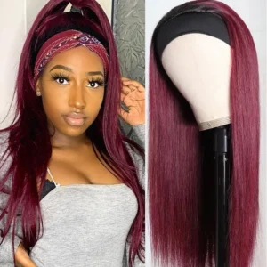 Intime Burgundy 99J Straight Headband Human Hair Wig Glueless