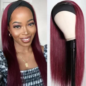 Intime Burgundy 99J Straight Headband Human Hair Wig Glueless