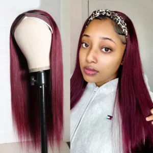 Intime Burgundy 99J Straight Headband Human Hair Wig Glueless