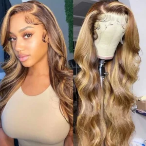 Brown And Honey Blonde body wave wig (1)