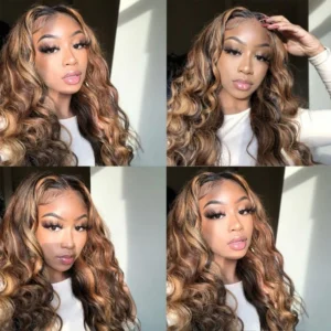 Intime Lace Frontal Body Wave Wig with Honey Blonde Highlights Natural and Realistic