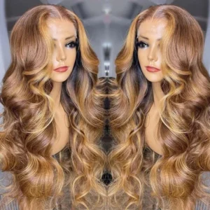 Intime Lace Frontal Body Wave Wig with Honey Blonde Highlights Natural and Realistic