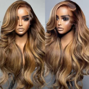 Intime Lace Frontal Body Wave Wig with Honey Blonde Highlights Natural and Realistic