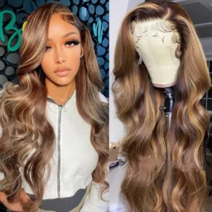 Intime Lace Frontal Body Wave Wig with Honey Blonde Highlights Natural and Realistic