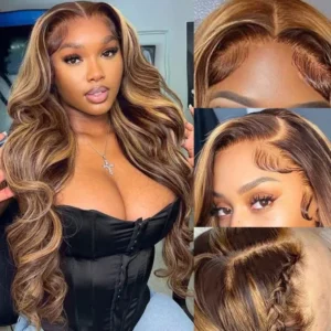 Intime Lace Frontal Body Wave Wig with Honey Blonde Highlights Natural and Realistic