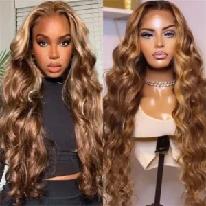 Intime Lace Frontal Body Wave Wig with Honey Blonde Highlights Natural and Realistic