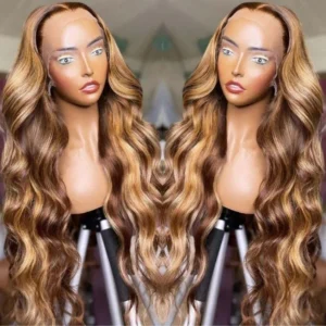 Intime Lace Frontal Body Wave Wig with Honey Blonde Highlights Natural and Realistic