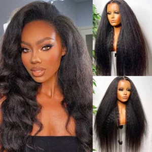 Intime Glueless Kinky Straight Human Hair Wig with Invisible HD Lace