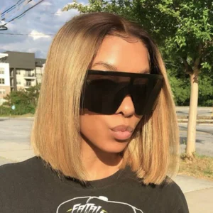 Intime Short Bob Wig 13x4 Lace Front Honey Blonde with Dark Roots Layered Lob