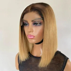 Intime Short Bob Wig 13x4 Lace Front Honey Blonde with Dark Roots Layered Lob