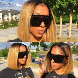 Intime Short Bob Wig 13x4 Lace Front Honey Blonde with Dark Roots Layered Lob