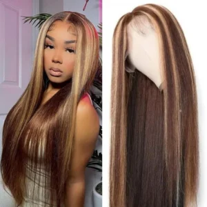 Intime Skin Melt Lace Front Wig with Perfect Honey Highlights Long Straight Hair