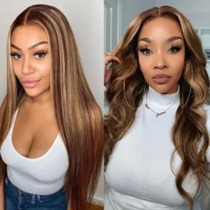 Intime Skin Melt Lace Front Wig with Perfect Honey Highlights Long Straight Hair