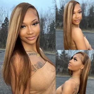 Intime Skin Melt Lace Front Wig with Perfect Honey Highlights Long Straight Hair