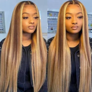 Intime Skin Melt Lace Front Wig with Perfect Honey Highlights Long Straight Hair