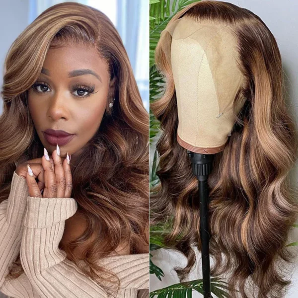 Intime 11A Grade Body Wave Honey Blonde Highlight Human Hair 13x4 Lace Front Wig (1)