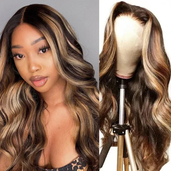 Intime 11A Grade Body Wave Honey Blonde Highlight Human Hair 13x4 Lace Front Wig (2)