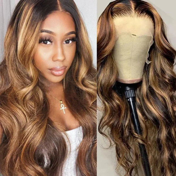 Intime 11A Grade Body Wave Honey Blonde Highlight Human Hair 13x4 Lace Front Wig (3)