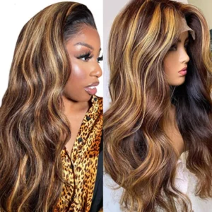 Intime 11A Grade Body Wave Honey Blonde Highlight Human Hair 13x4 Lace Front Wig