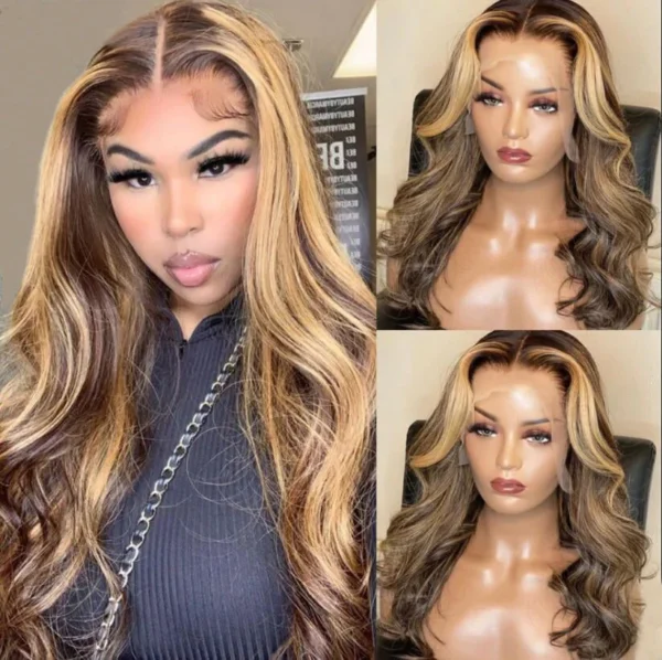 Intime 11A Grade Body Wave Honey Blonde Highlight Human Hair 13x4 Lace Front Wig (5)