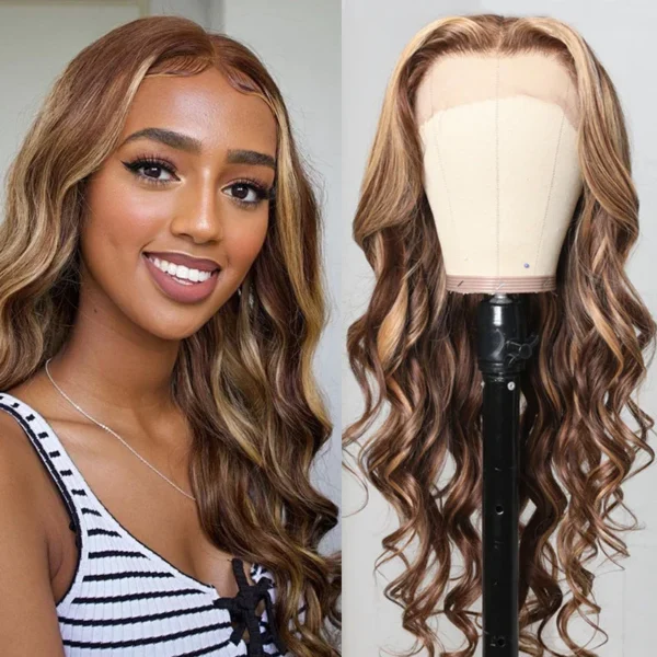Intime 11A Grade Body Wave Honey Blonde Highlight Human Hair 13x4 Lace Front Wig (6)