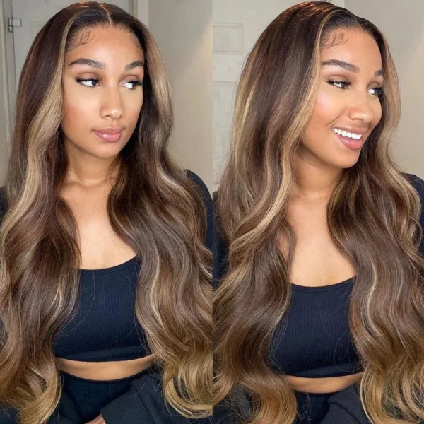 Intime 11A Grade Body Wave Honey Blonde Highlight Human Hair 13x4 Lace Front Wig (7)