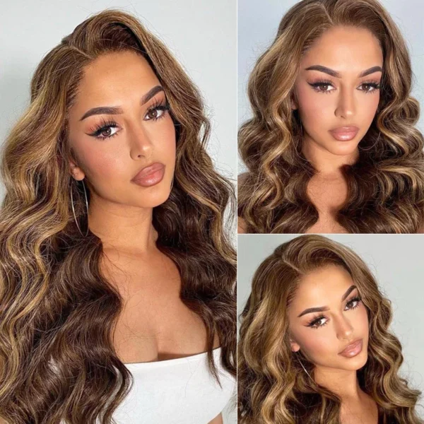 Intime 11A Grade Body Wave Honey Blonde Highlight Human Hair 13x4 Lace Front Wig (8)