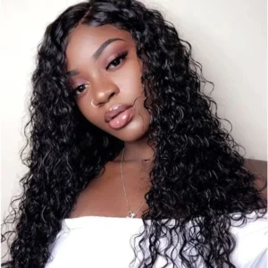 Intime 11A Grade Natural Black Water Wave Human Hair Lace Wig