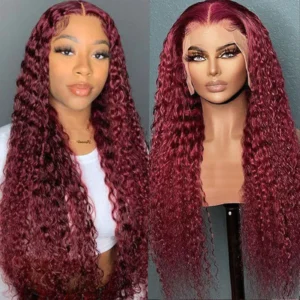 Intime 99J Burgundy Deep Wave 13x4 Lace Front Wig with Baby Hair