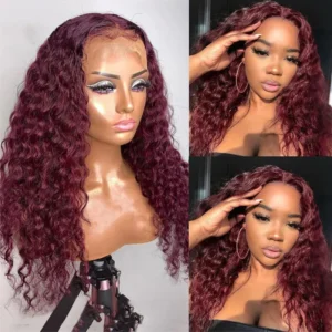 Intime 99J Burgundy Deep Wave 13x4 Lace Front Wig with Baby Hair