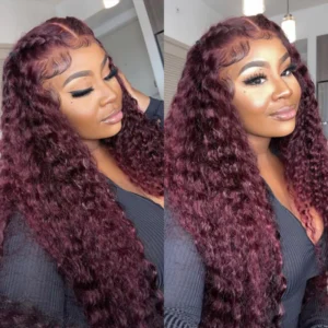 Intime 99J Burgundy Deep Wave 13x4 Lace Front Wig with Baby Hair