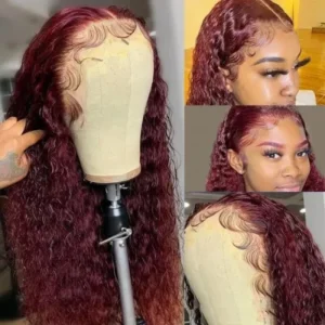 Intime 99J Burgundy Deep Wave 13x4 Lace Front Wig with Baby Hair