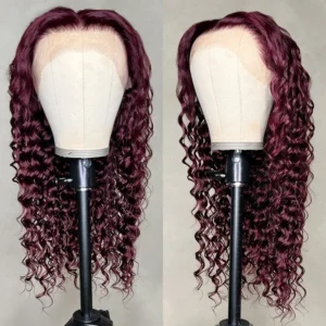 Intime 99J Burgundy Deep Wave 13x4 Lace Front Wig with Baby Hair