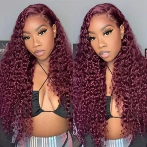 Intime 99J Burgundy Deep Wave 13x4 Lace Front Wig with Baby Hair