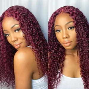 Intime 99J Burgundy Deep Wave 13x4 Lace Front Wig with Baby Hair