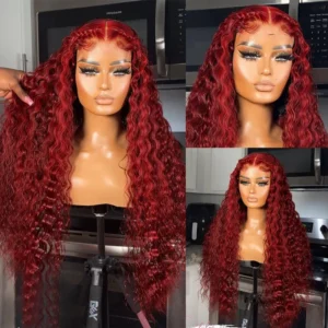 Intime 99J Burgundy Deep Wave 13x4 Lace Front Wig with Baby Hair