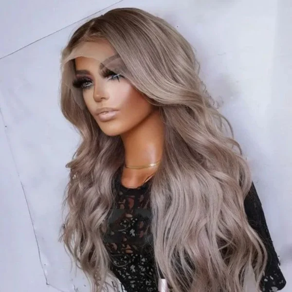 Intime Ash Purple Highlight Body Wave Wig with 13x4 Lace Front Human Hair (2)