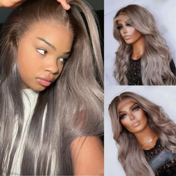 Intime Ash Purple Highlight Body Wave Wig with 13x4 Lace Front Human Hair (5)