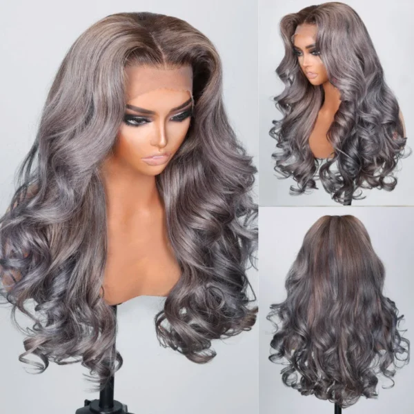 Intime Ash Purple Highlight Body Wave Wig with 13x4 Lace Front Human Hair (6)