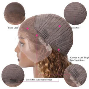 Intime Balayage Water Wave Human Hair Wig Piano Brown Highlight Big Curly 13x4 Lace Frontal