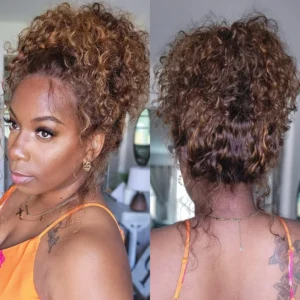 Intime Balayage Water Wave Human Hair Wig Piano Brown Highlight Big Curly 13x4 Lace Frontal