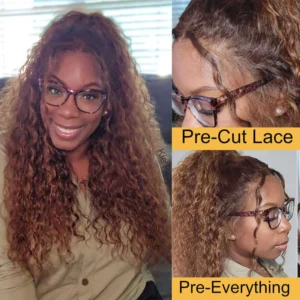 Intime Balayage Water Wave Human Hair Wig Piano Brown Highlight Big Curly 13x4 Lace Frontal