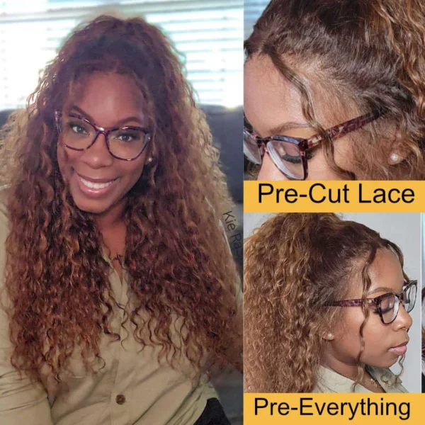 Intime Balayage Water Wave Human Hair Wig Piano Brown Highlight Big Curly 13x4 Lace Frontal (9)