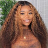 Intime Brown Highlight Curly Human Hair Transparent 5x5 Closure Wig (4)