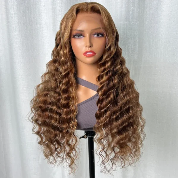 Intime Deep Wave Human Hair Wig Honey Blonde Highlight Piano Lace Closure (3)