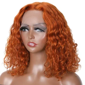 Intime Ginger Orange Water Wave Short Bob 13x4 Lace Frontal Human Hair Wig