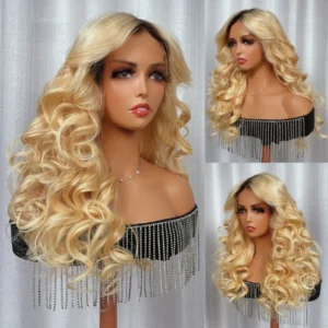 Intime Golden Loose Deep Wave Lace Wig with Dark Roots and Baby Hair