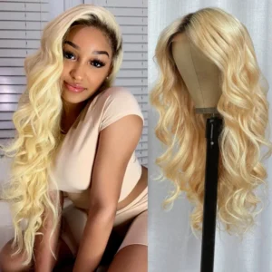 Intime Golden Loose Deep Wave Lace Wig with Dark Roots and Baby Hair